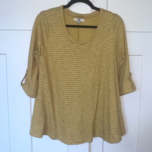 Mustard Flowy Quarter Sleeve scoops Neck Sweater Top - Picture 2 of 7